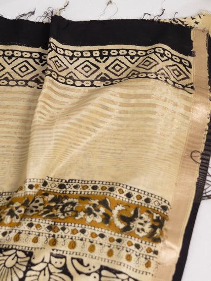 Cream color handloom crepe silk saree-S154
