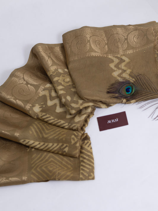 Russian silk bagru/dabu printed silk saree-S164