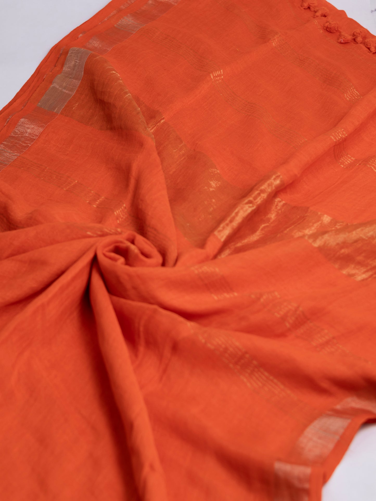 Orange color pure linen saree-S191