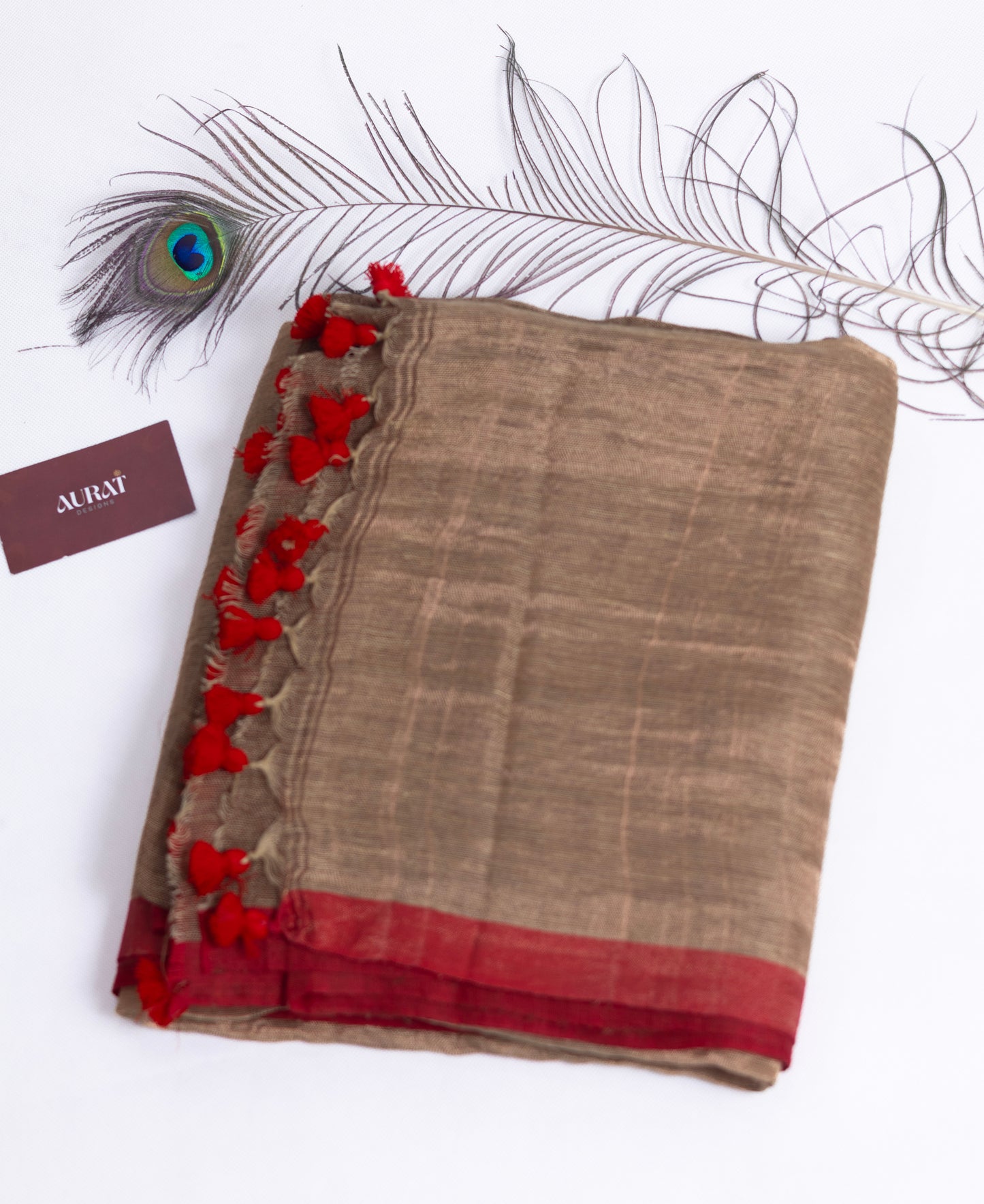 Beige color pure linen saree-S192
