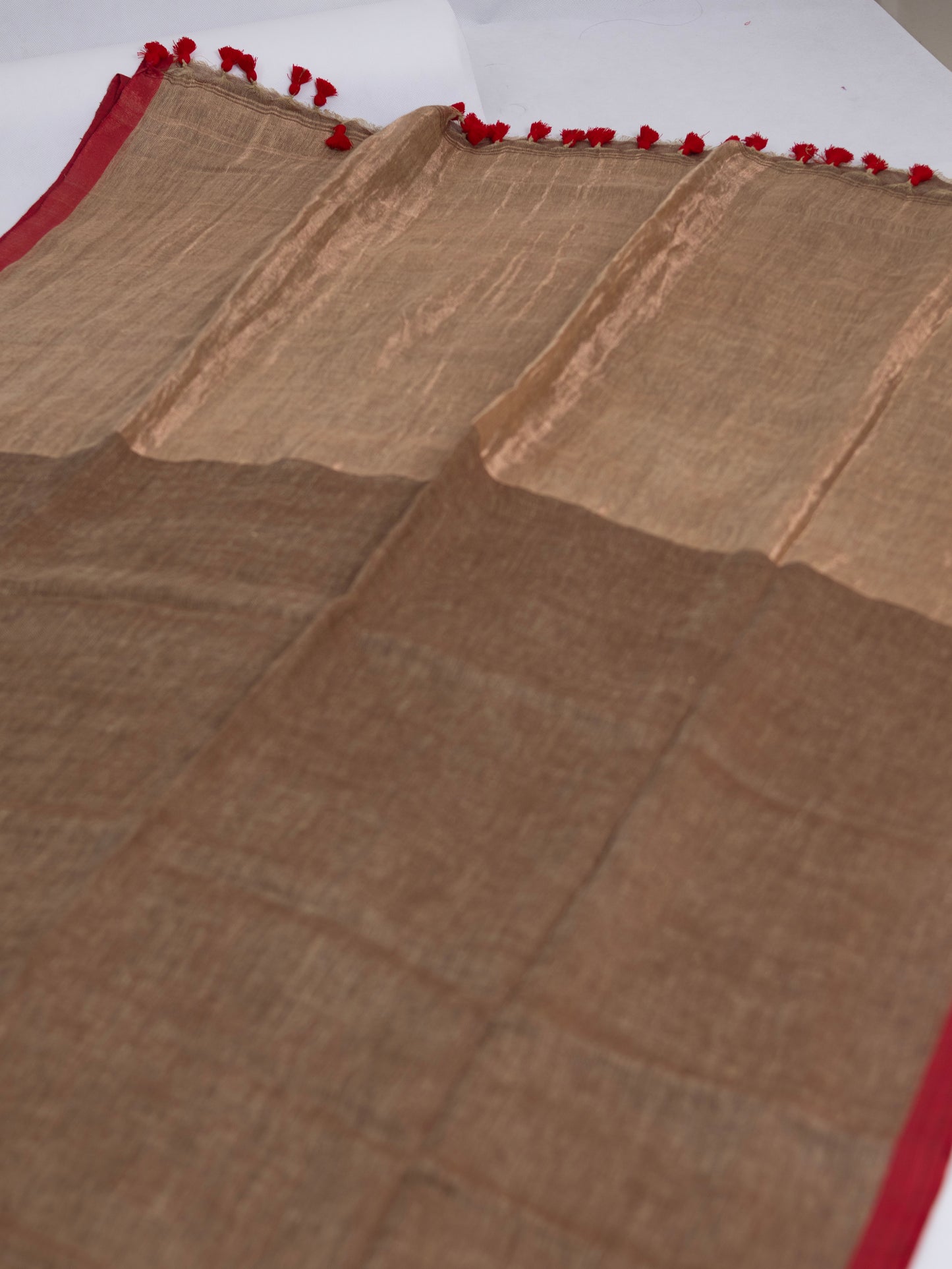 Beige color pure linen saree-S192