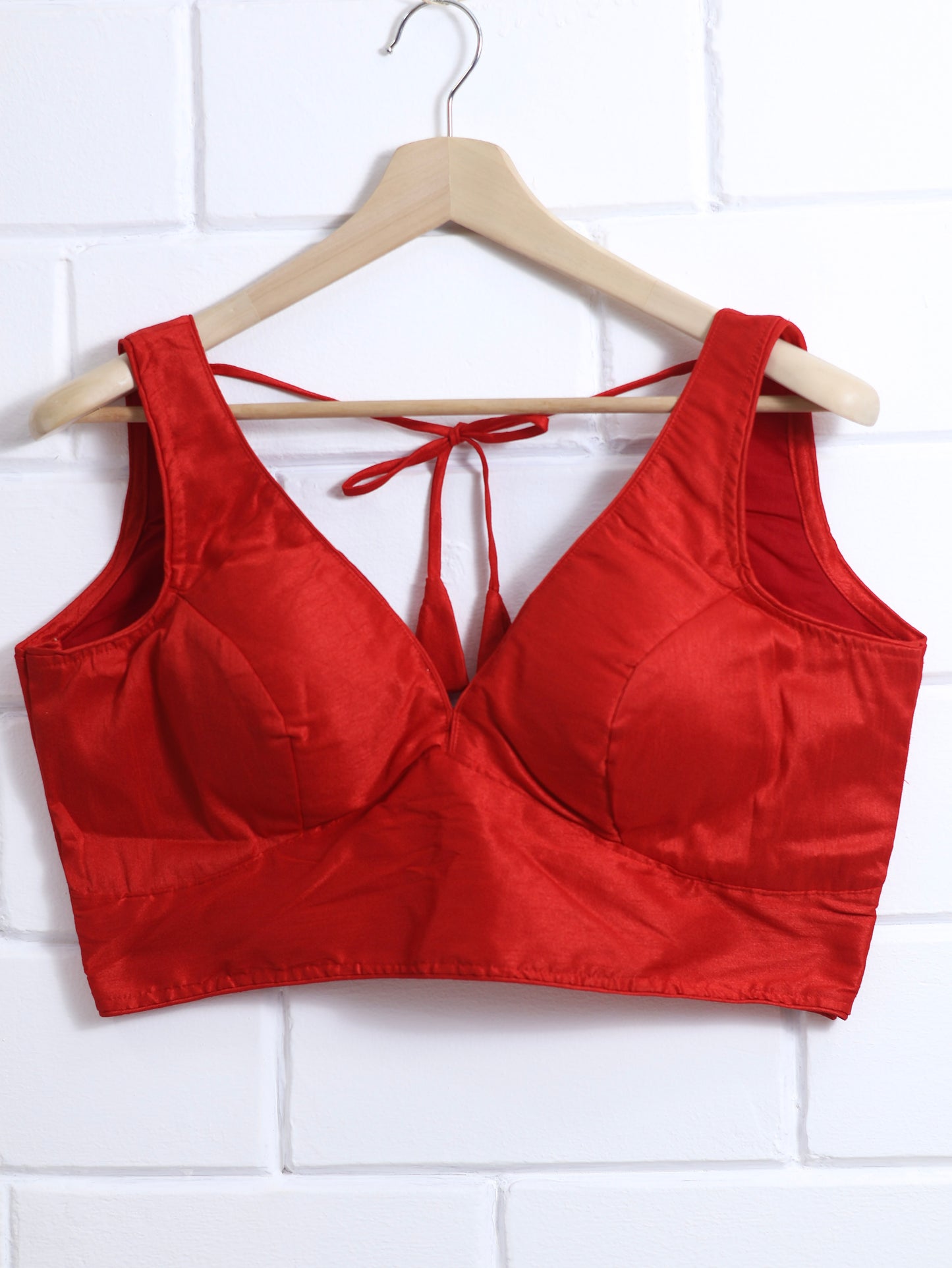 Semi silk sleeveless plain blouse for sarees - red- B105