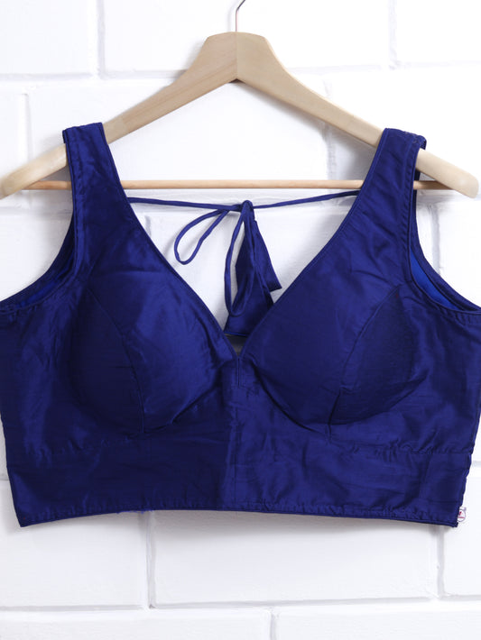 Semi silk sleeveless plain blouse for sarees - royal blue- B106