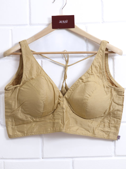 Semi silk sleeveless plain blouse for sarees - light golden- B109