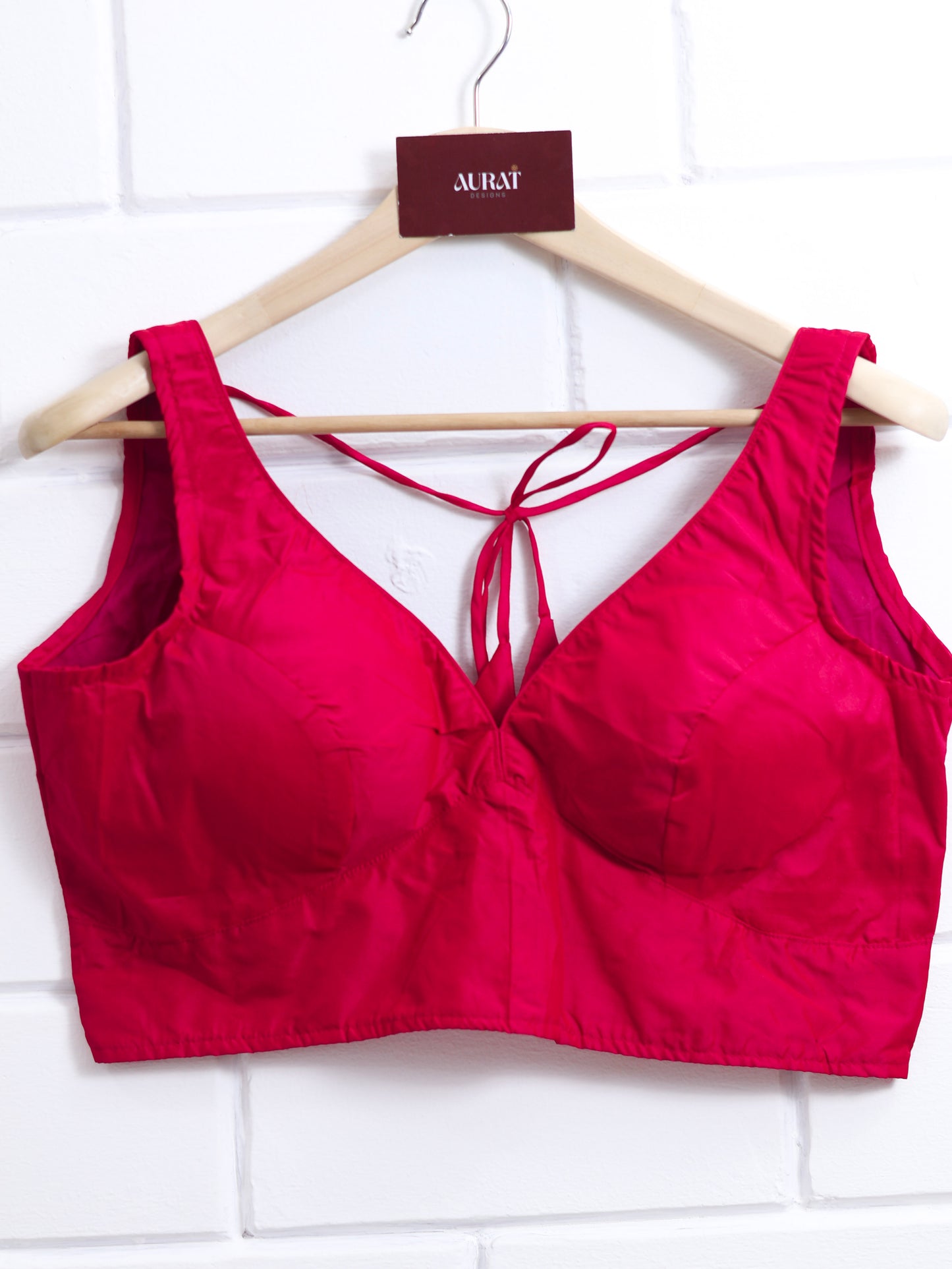 Semi silk sleeveless plain blouse for sarees - Dark pink- B110