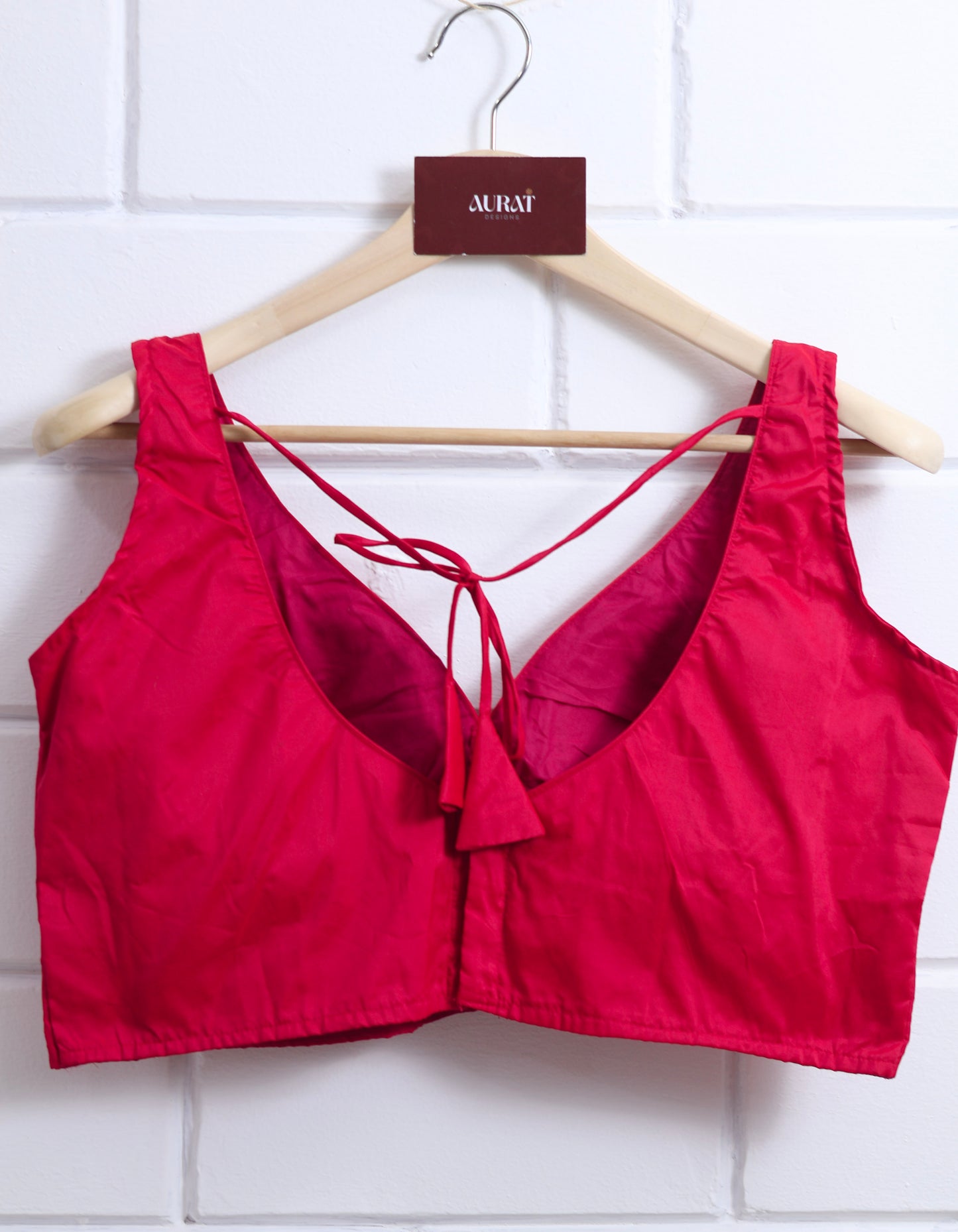 Semi silk sleeveless plain blouse for sarees - Dark pink- B110