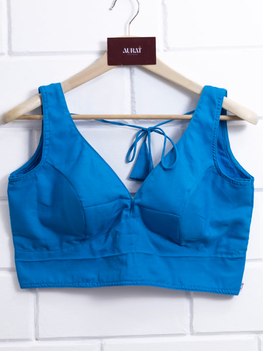 Semi silk sleeveless plain blouse for sarees - Light blue- B111