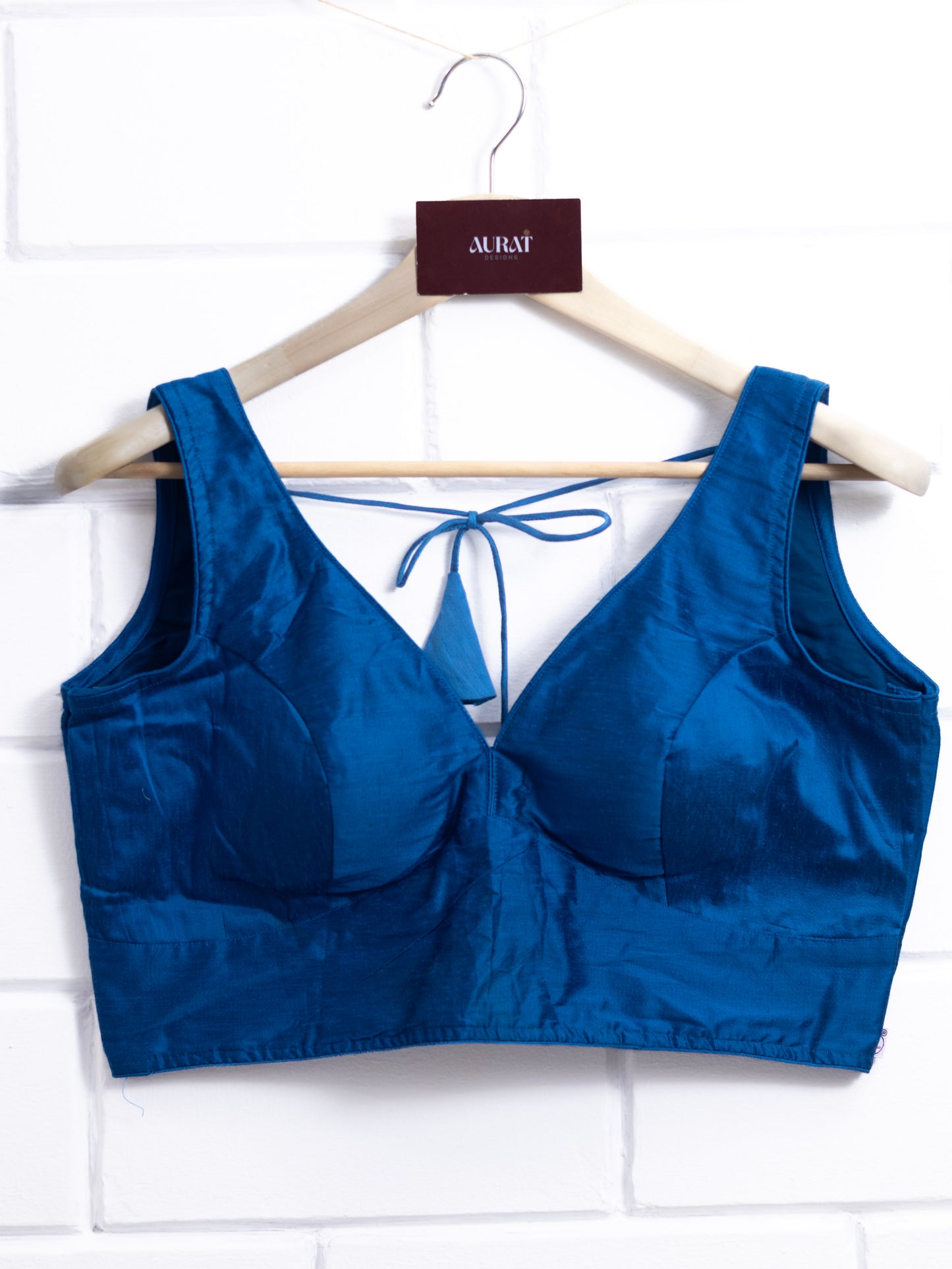 Semi silk sleeveless plain blouse for sarees - dark blue-B113