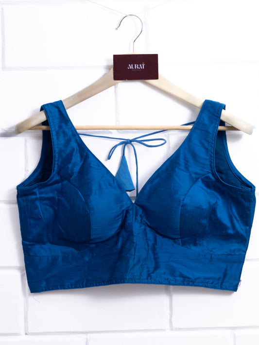 Semi silk sleeveless plain blouse for sarees - dark blue-B113