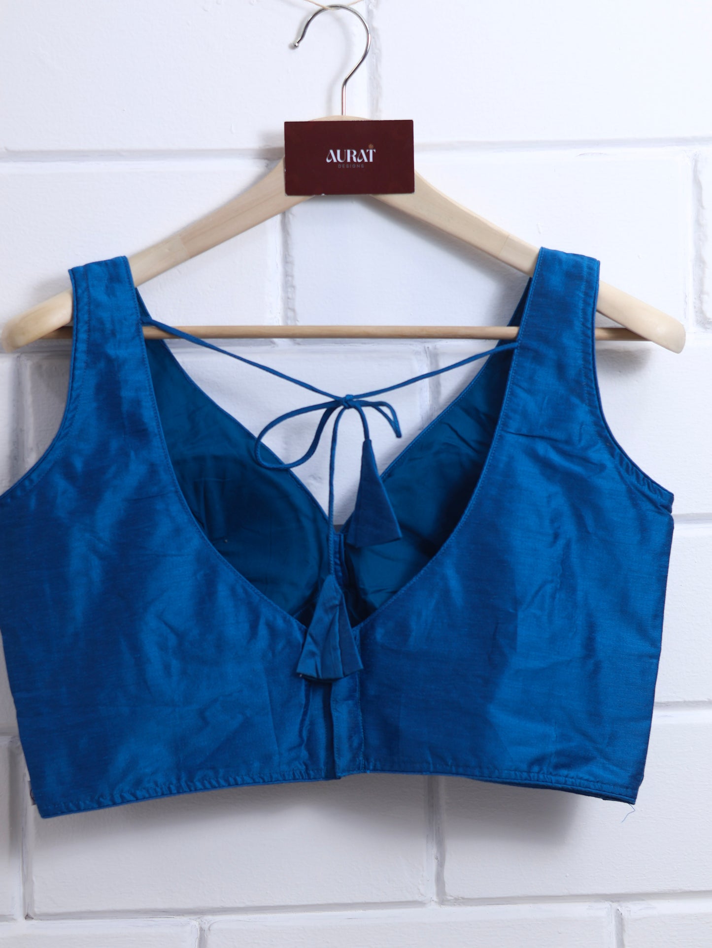 Semi silk sleeveless plain blouse for sarees - dark blue-B113