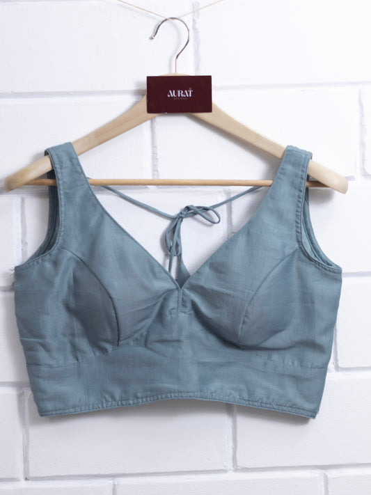 Semi silk sleeveless plain blouse for sarees - ash color-B114