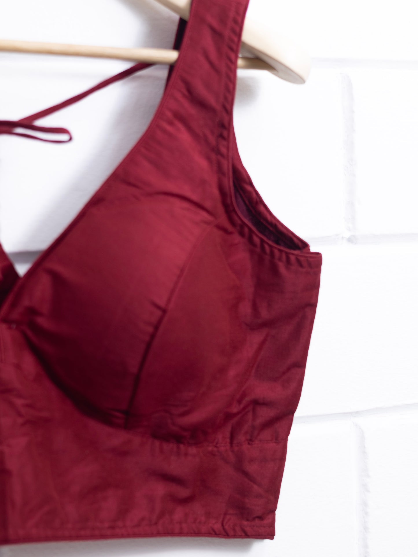 Semi silk sleeveless plain blouse for sarees - maroon-B115