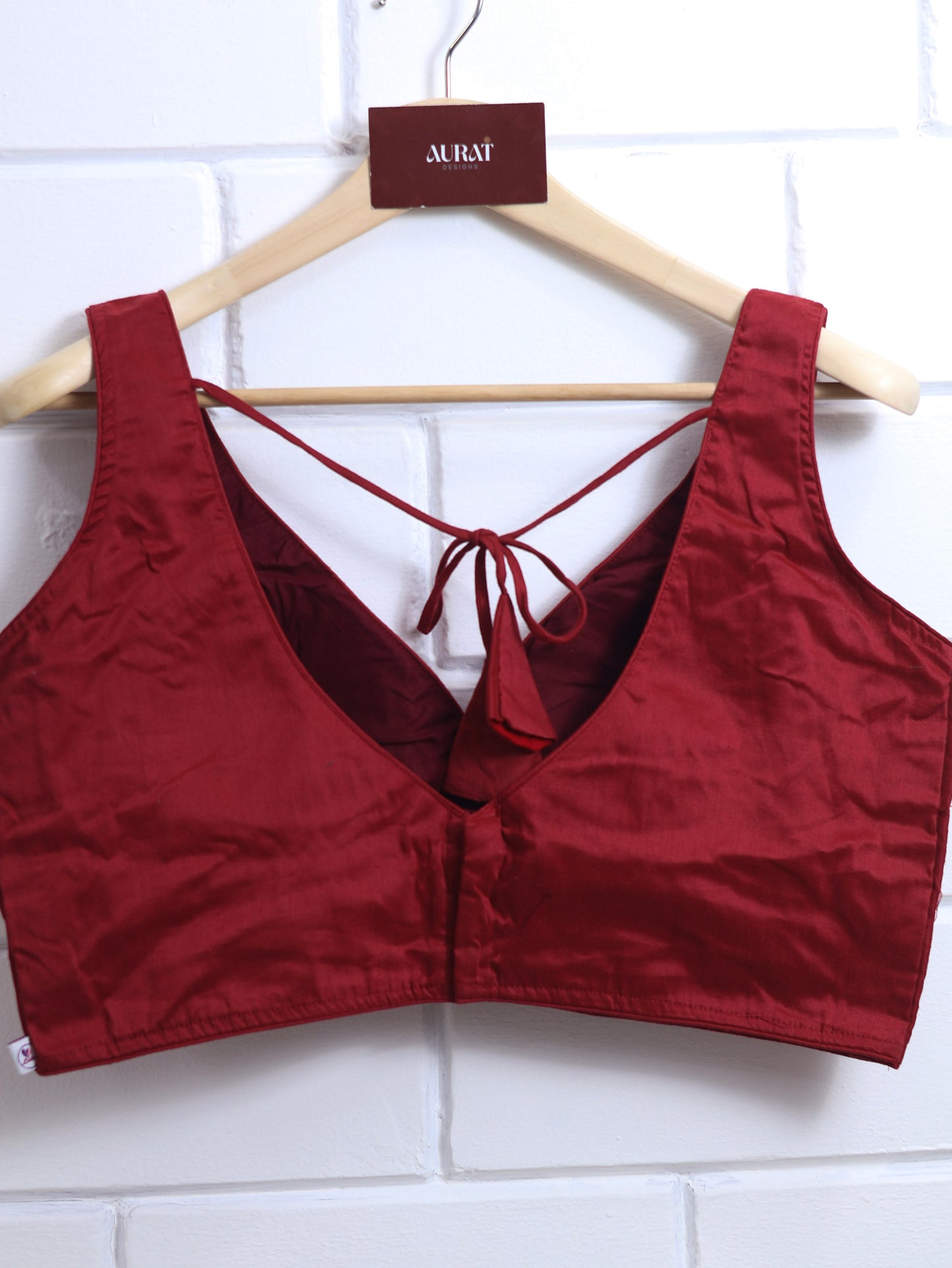 Semi silk sleeveless plain blouse for sarees - maroon-B115