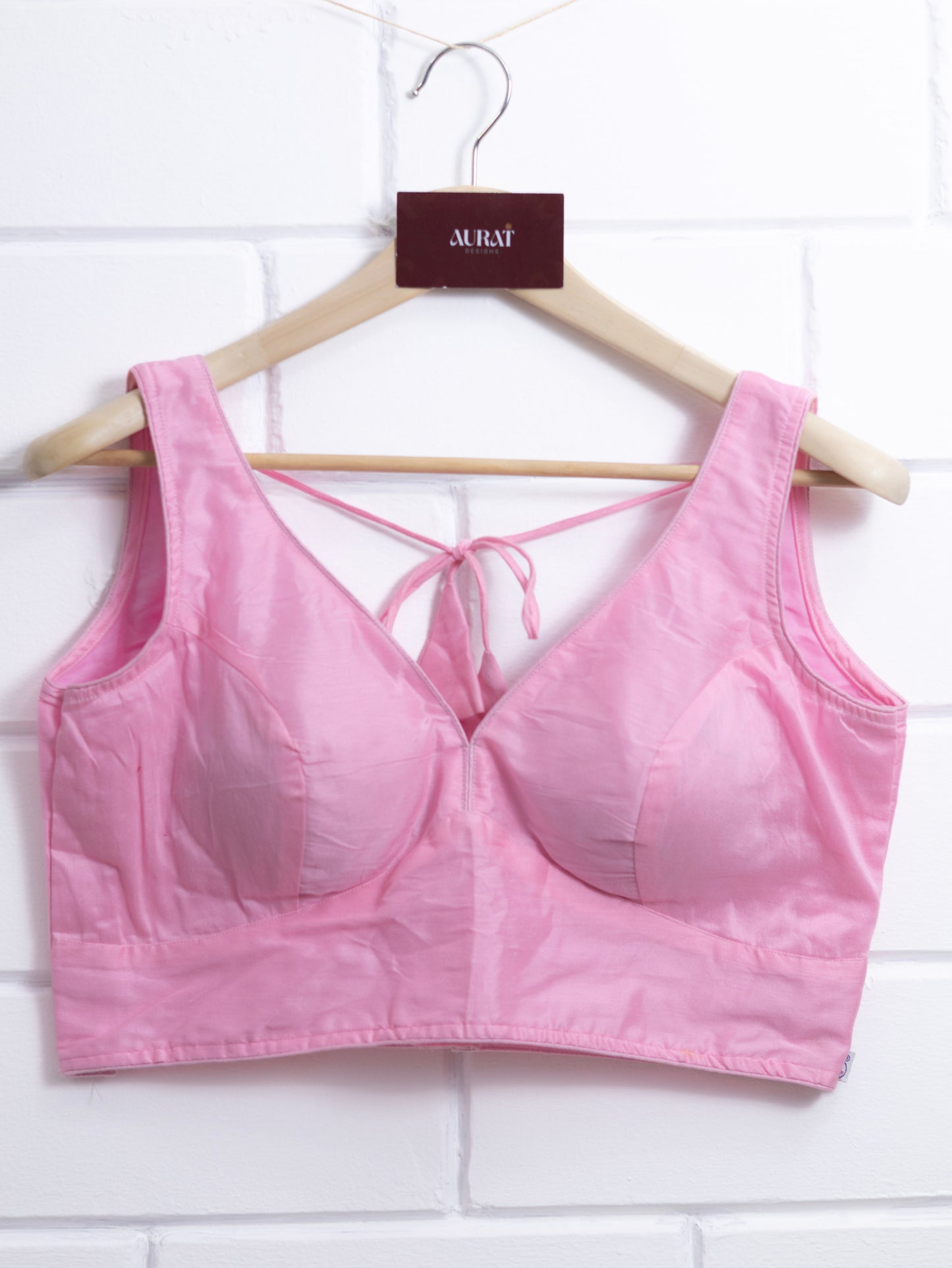 Semi silk sleeveless plain blouse for sarees - Light pink-B116