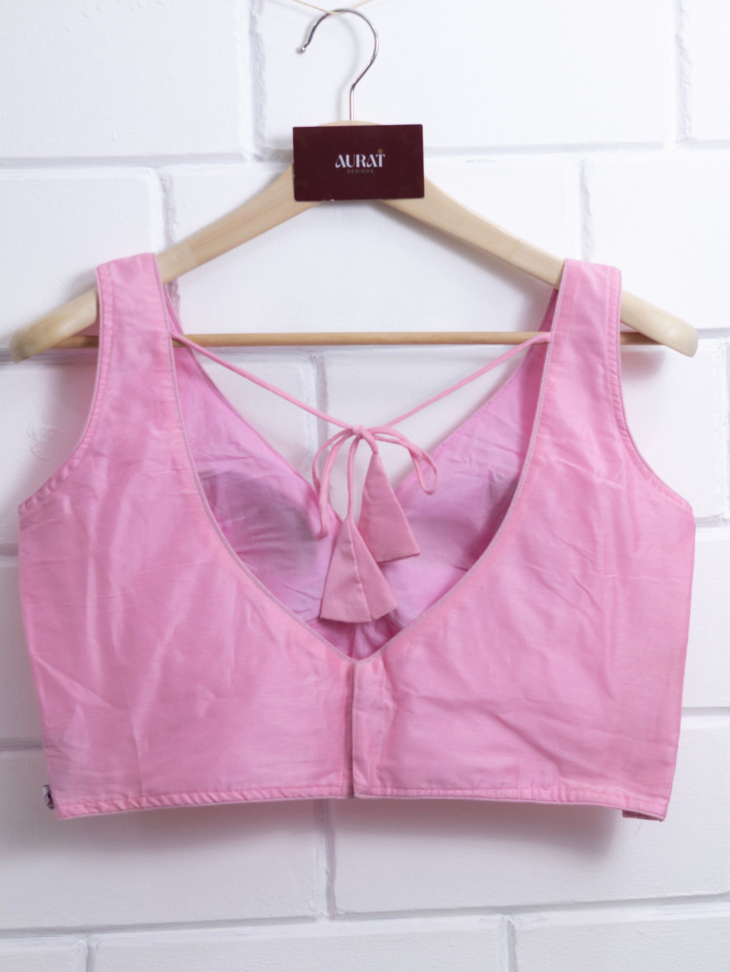 Semi silk sleeveless plain blouse for sarees - Light pink-B116