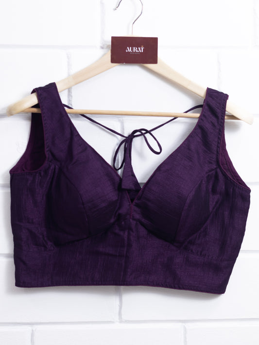 Semi silk sleeveless plain blouse for sarees - grape color-B117