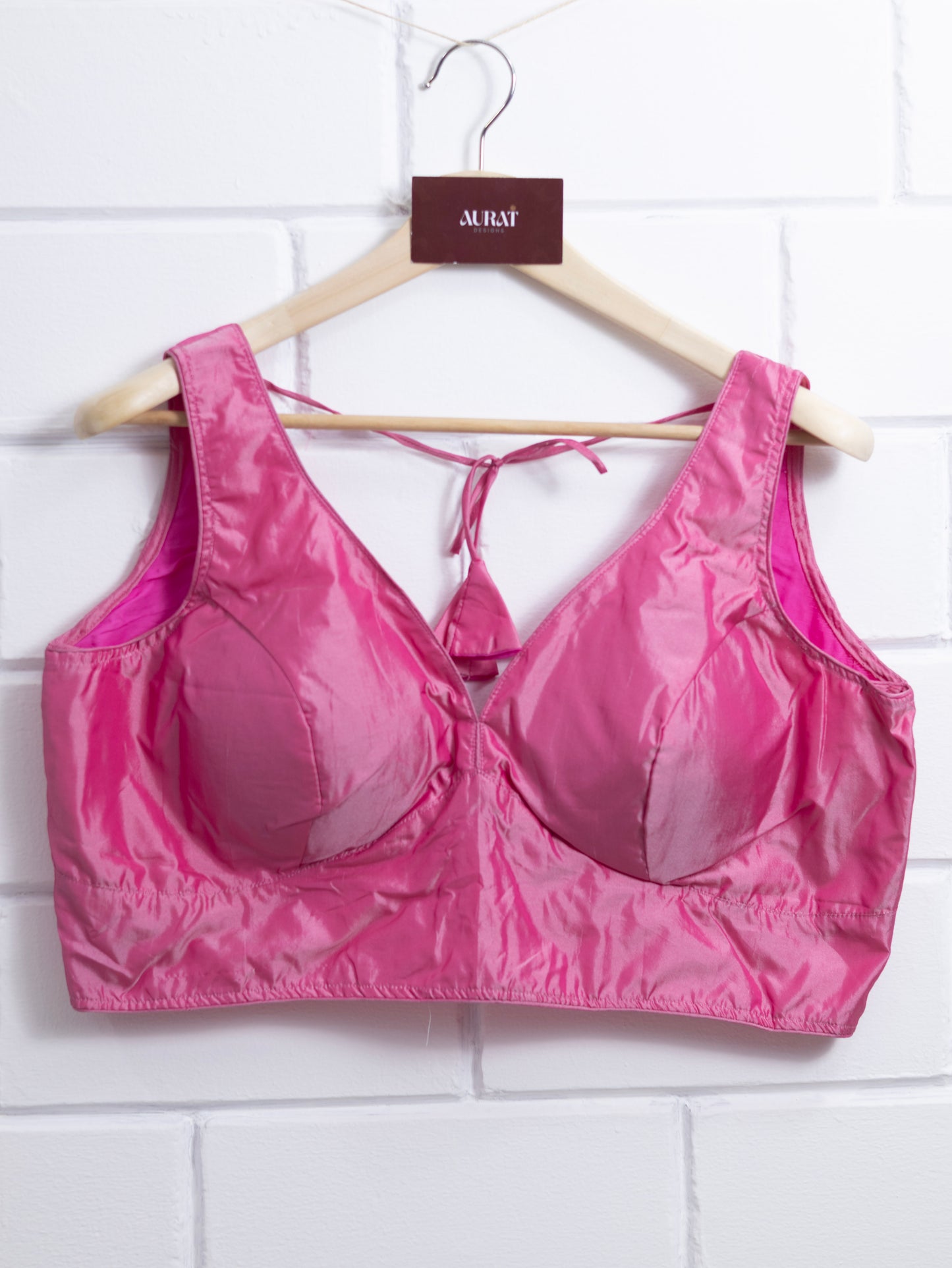 Semi silk sleeveless plain blouse for sarees - bright pink-B118