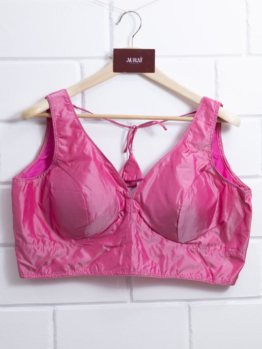 Semi silk sleeveless plain blouse for sarees - bright pink-B118