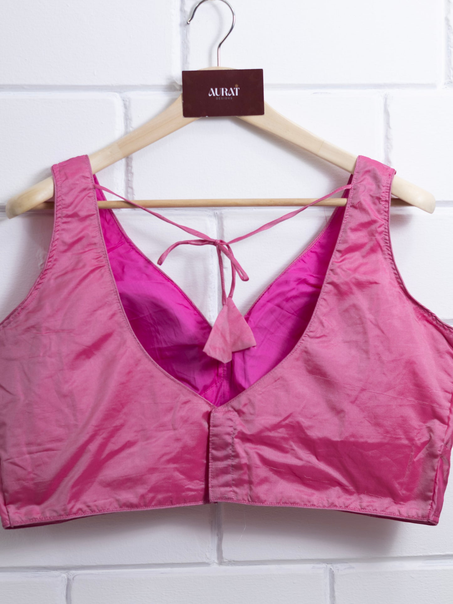 Semi silk sleeveless plain blouse for sarees - bright pink-B118