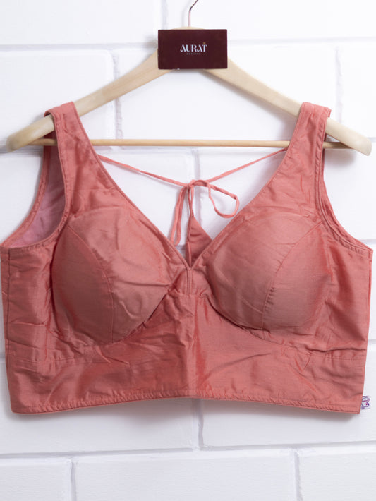 Semi silk sleeveless plain blouse for sarees - light orange-B120