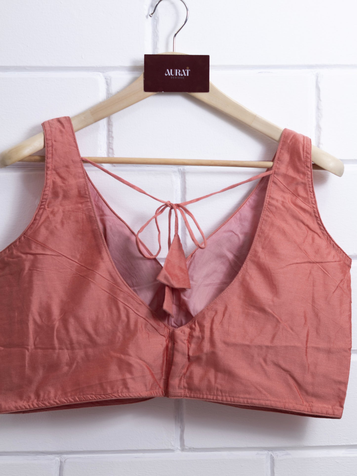 Semi silk sleeveless plain blouse for sarees - light orange-B120