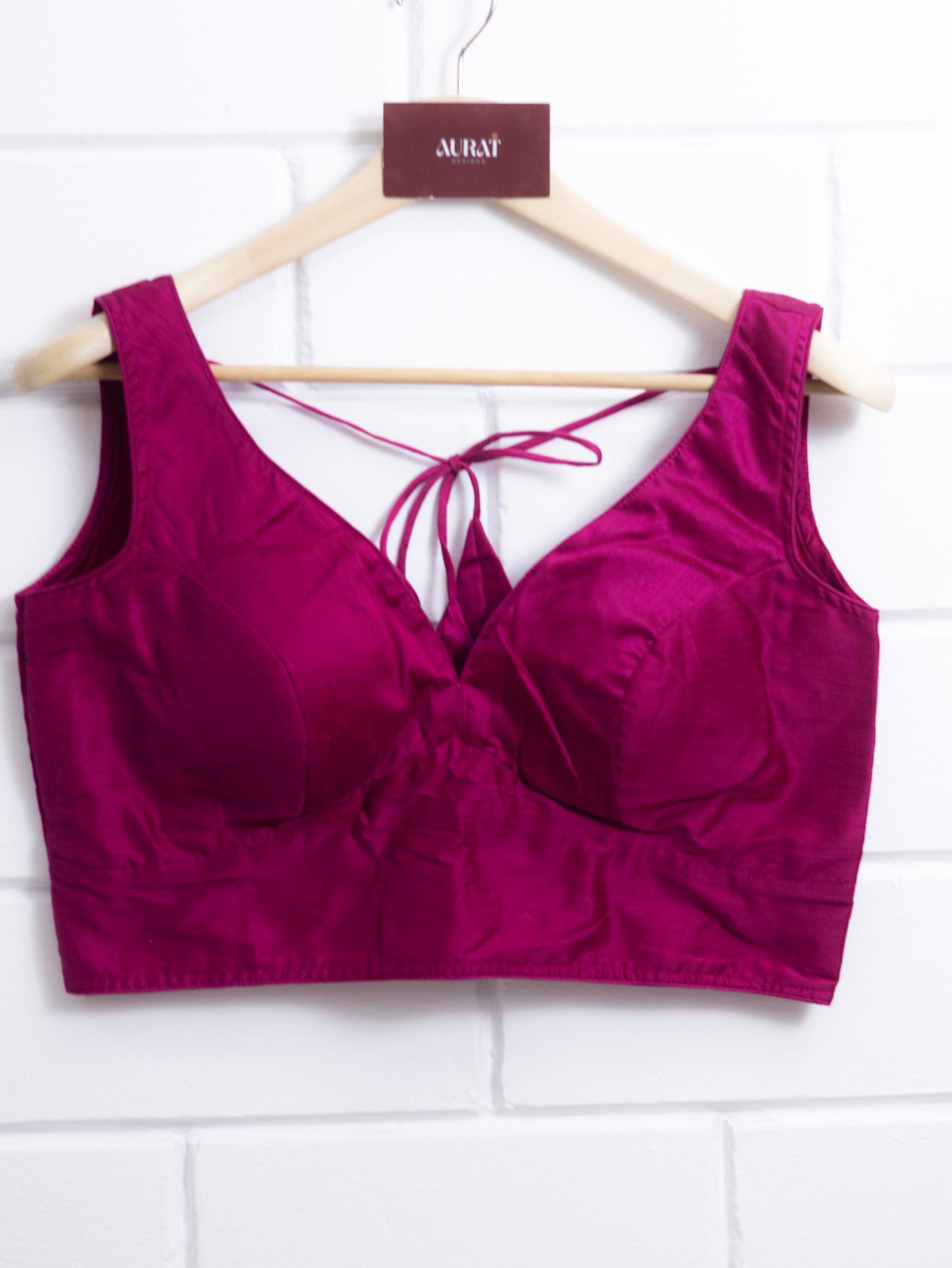 Semi silk sleeveless plain blouse for sarees - dark pink-B121