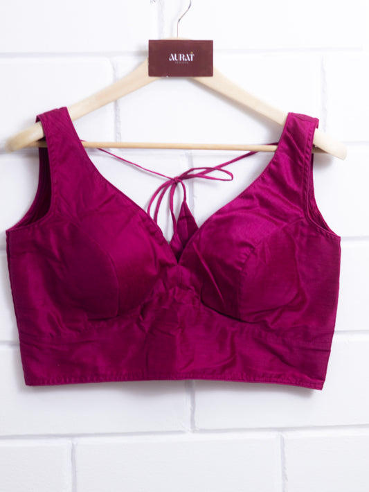 Semi silk sleeveless plain blouse for sarees - dark pink-B121