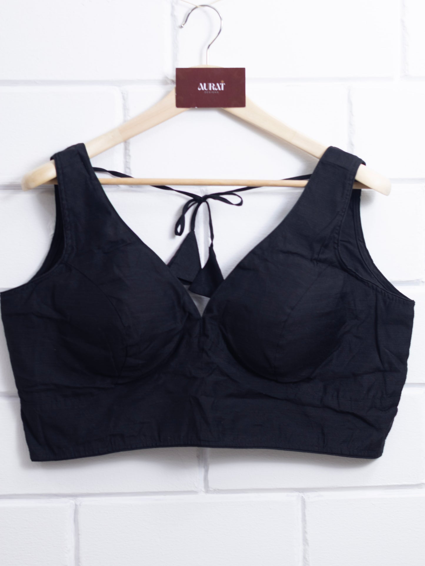 Semi silk sleeveless plain blouse for sarees - black-B123