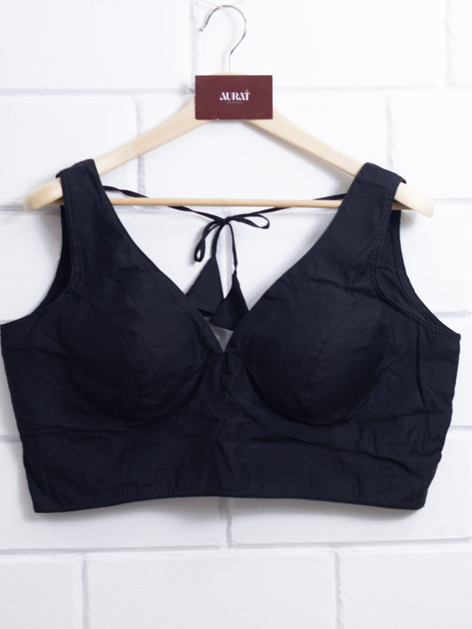 Semi silk sleeveless plain blouse for sarees - black-B123