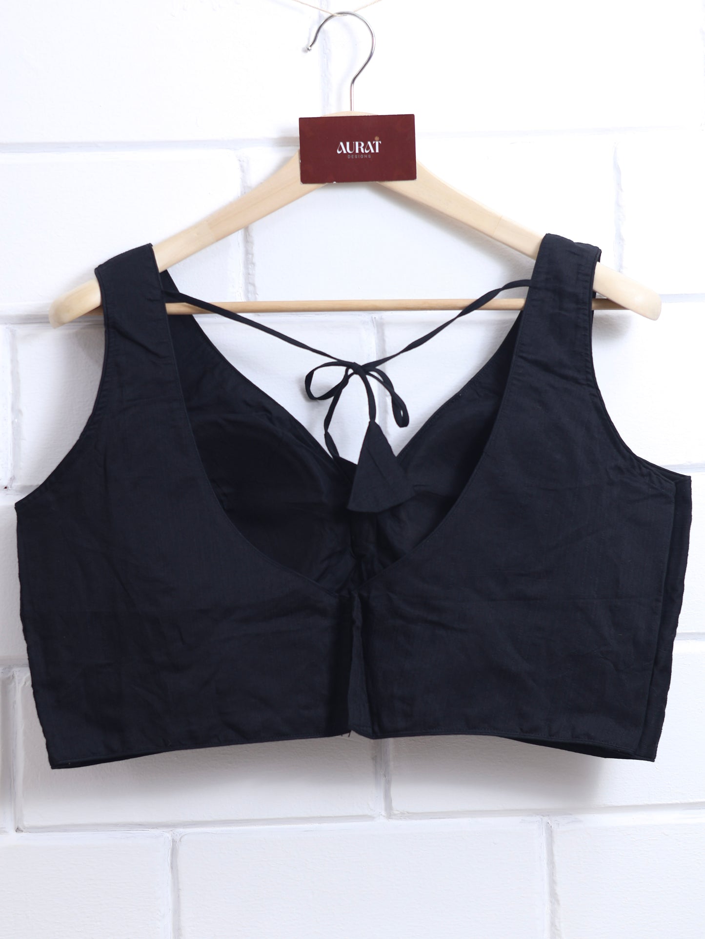 Semi silk sleeveless plain blouse for sarees - black-B123