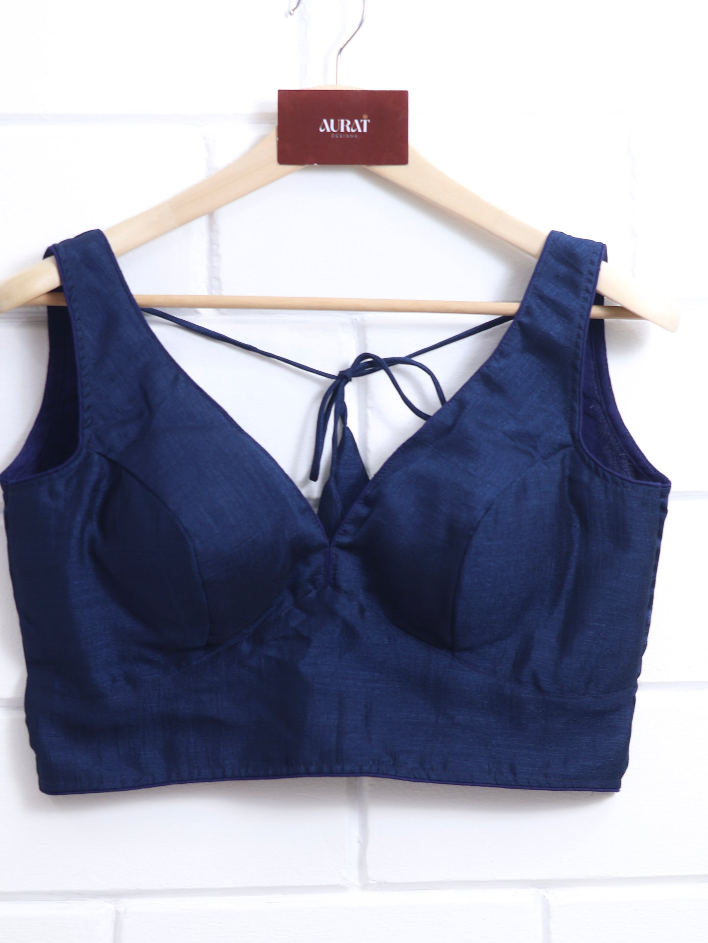 Semi silk sleeveless plain blouse for sarees - dark blue-B124