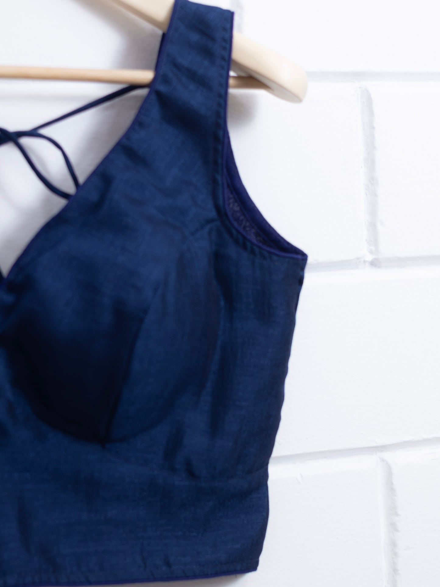 Semi silk sleeveless plain blouse for sarees - dark blue-B124