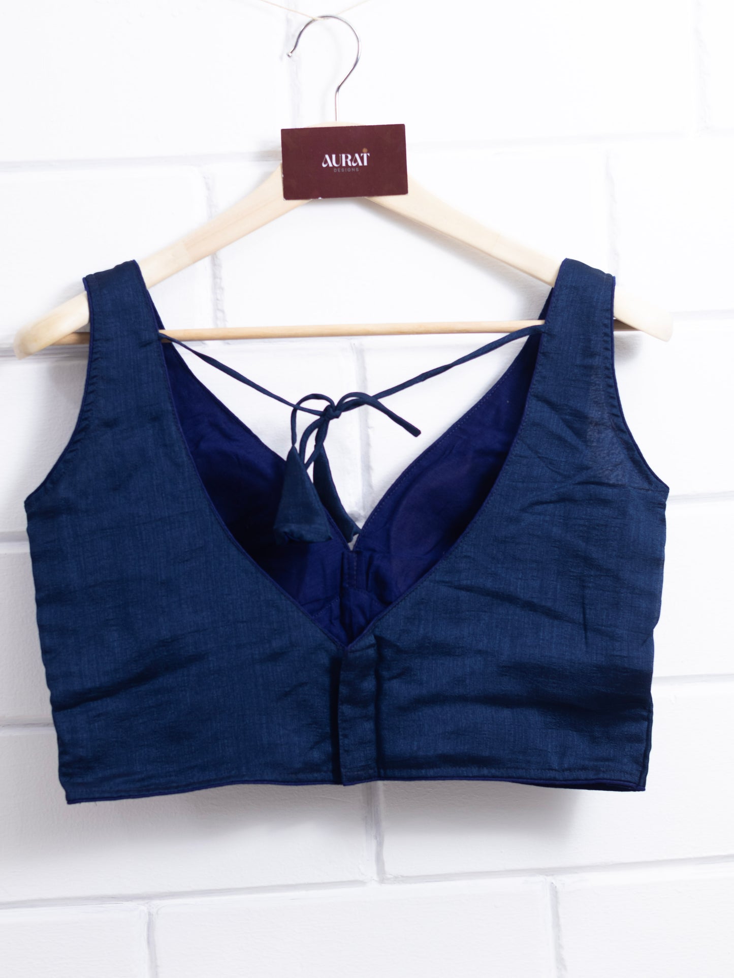 Semi silk sleeveless plain blouse for sarees - dark blue-B124