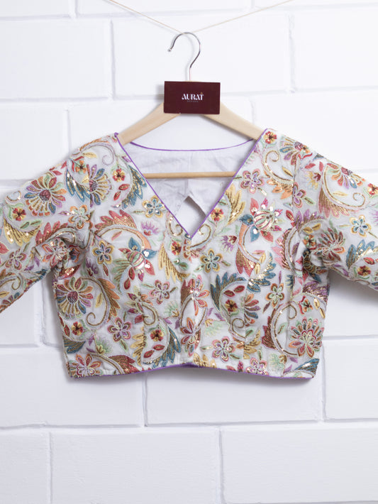 Silk designer blouse for sarees - off white-B139