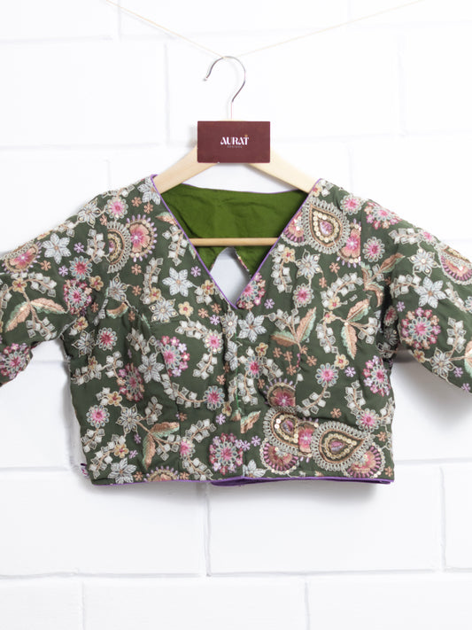 Silk designer blouse for sarees - green-B137