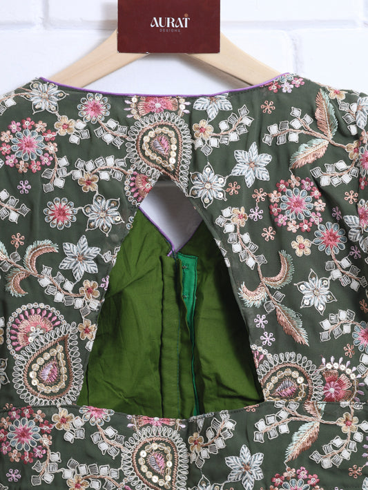 Silk designer blouse for sarees - green-B137