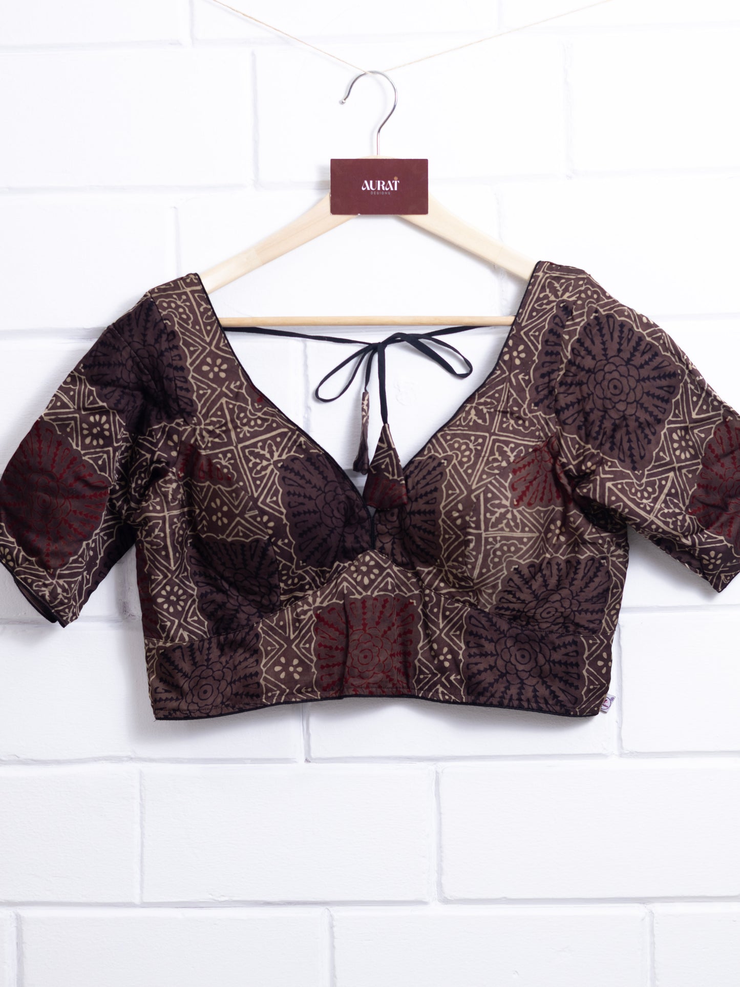 Modal silk  ajrakh ready made blouse-B103