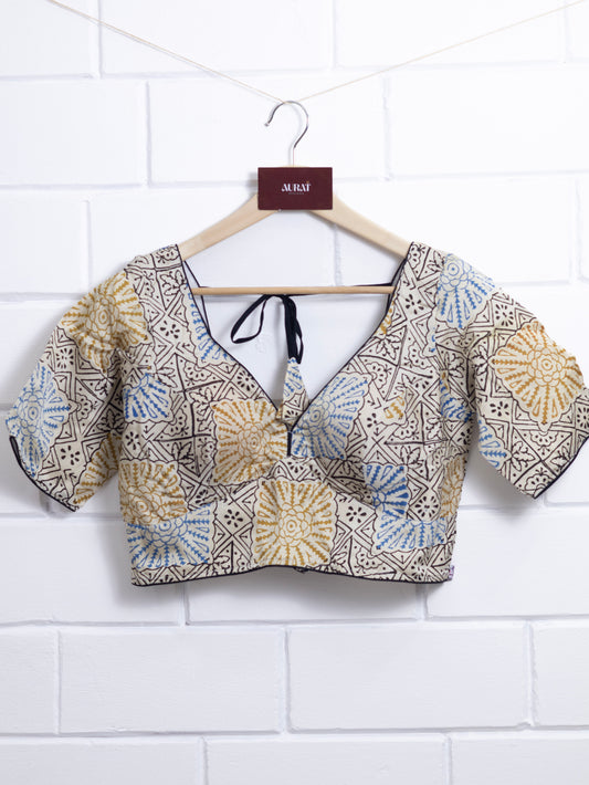 Modal silk  ajrakh ready made blouse-B104