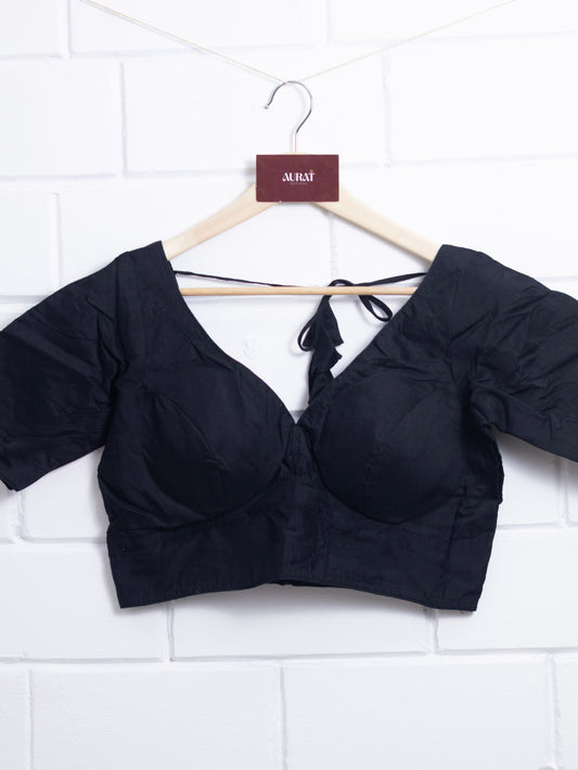 Semi silk  plain blouse for sarees -black-B125