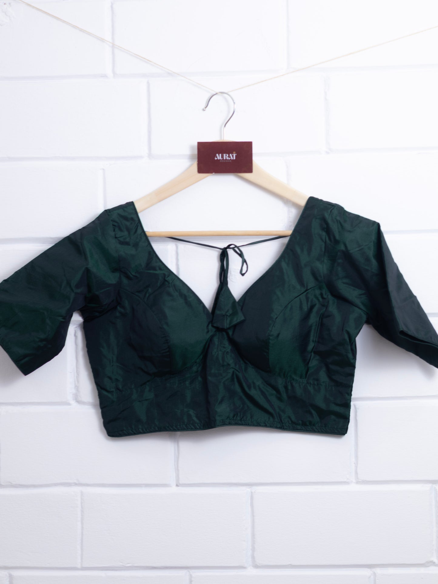Semi silk  plain blouse for sarees -bottle green-B129