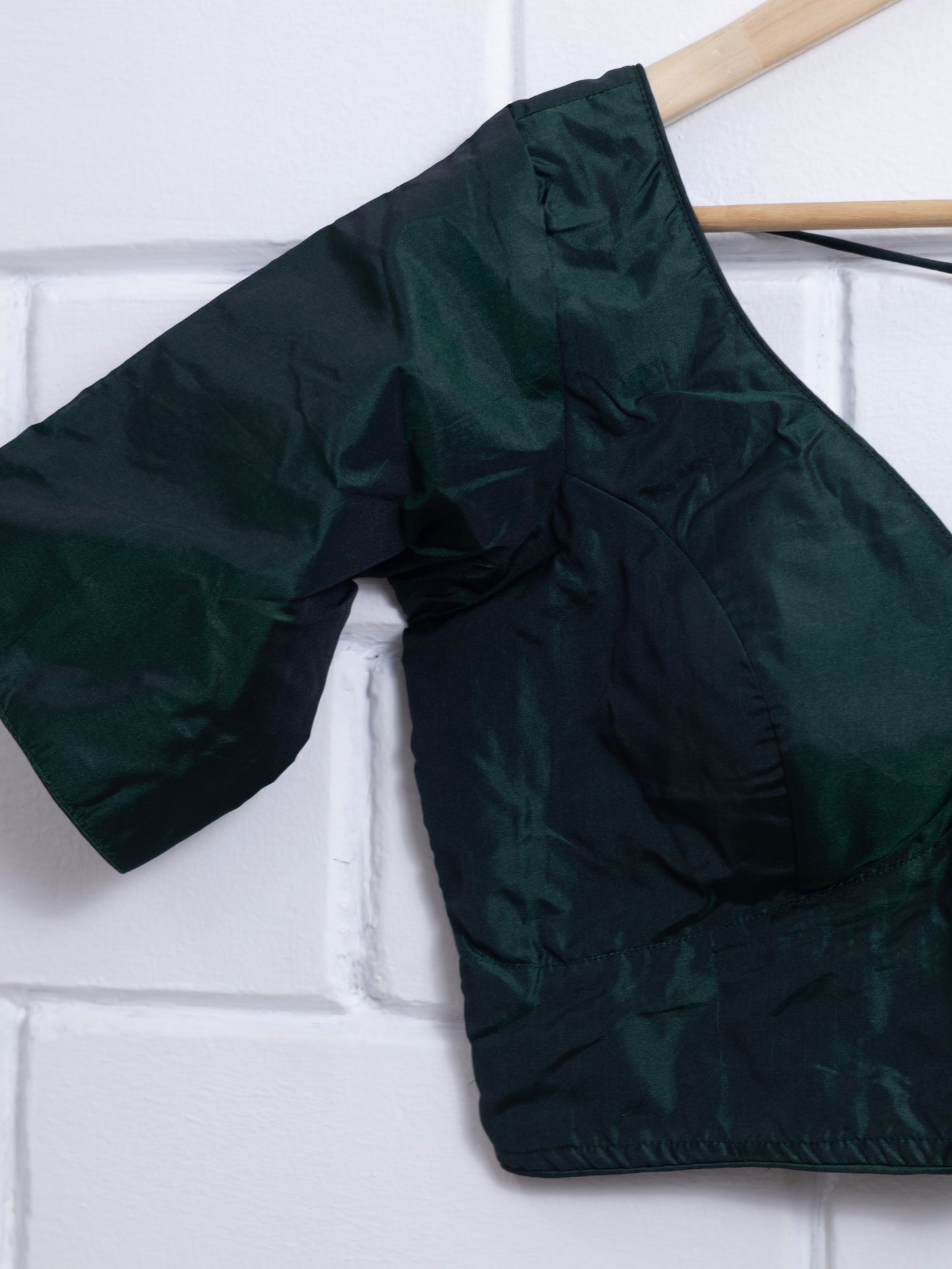 Semi silk  plain blouse for sarees -bottle green-B129