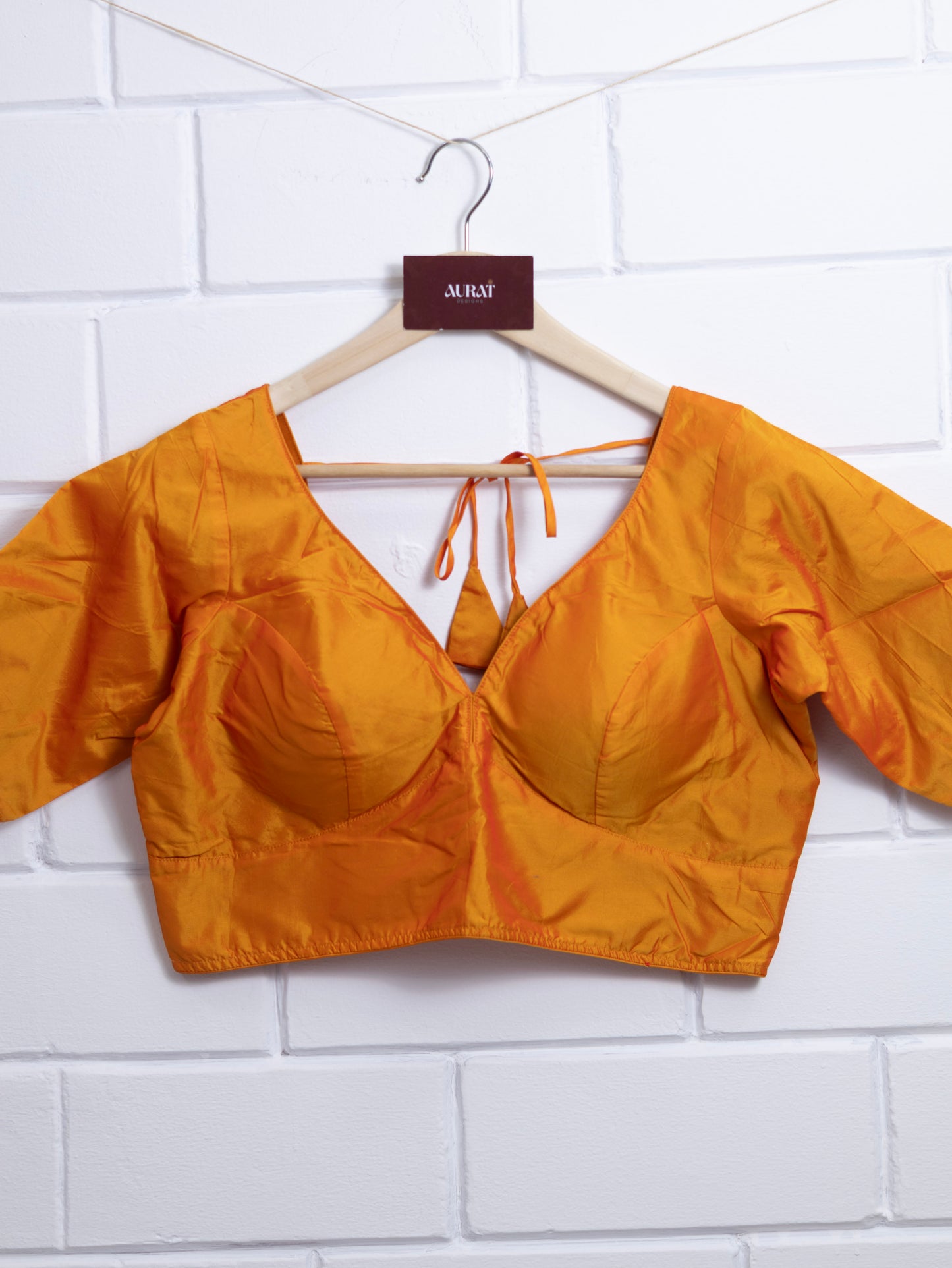 Semi silk  plain blouse for sarees -dark yellow-B130