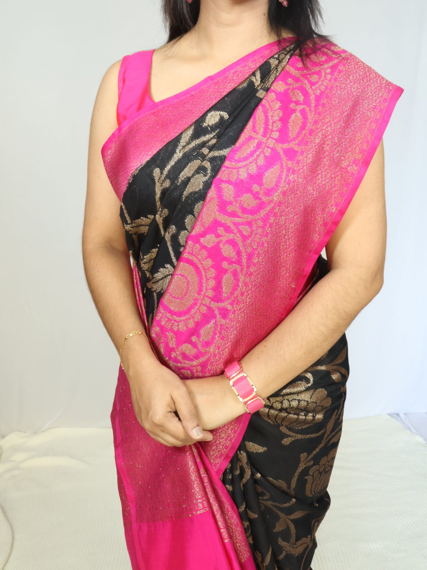 Black banarasi kataan semi silk saree-SA263