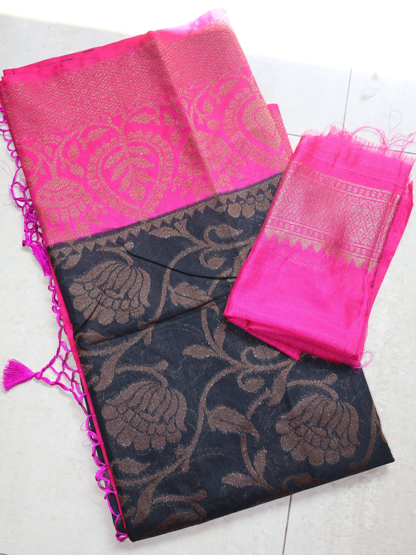 Black banarasi kataan semi silk saree-SA263