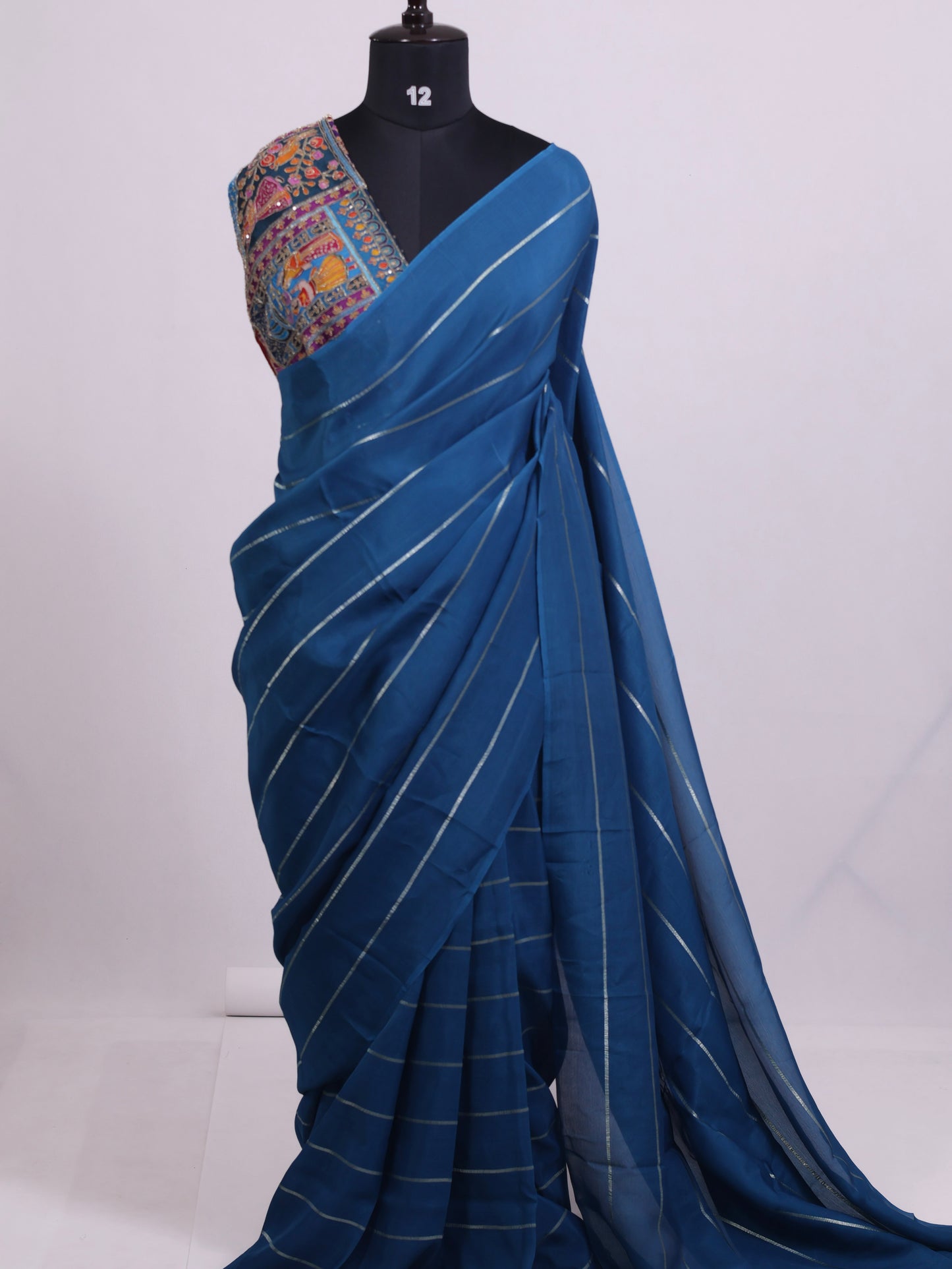Classic Whisper – Dark blue Soft organza Silk Saree & Designer Blouse