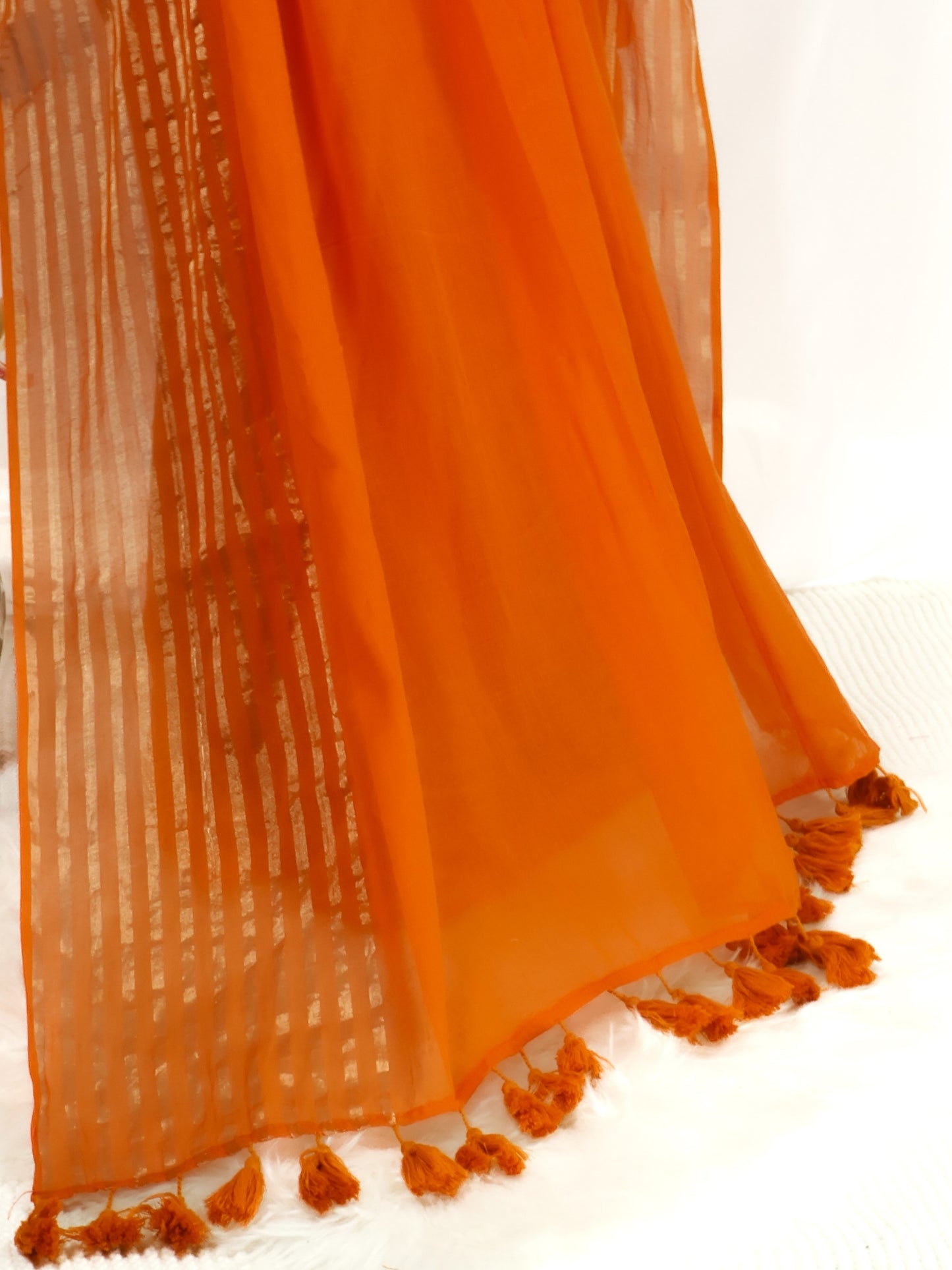 Orange color golden zari mul cotton saree-S215