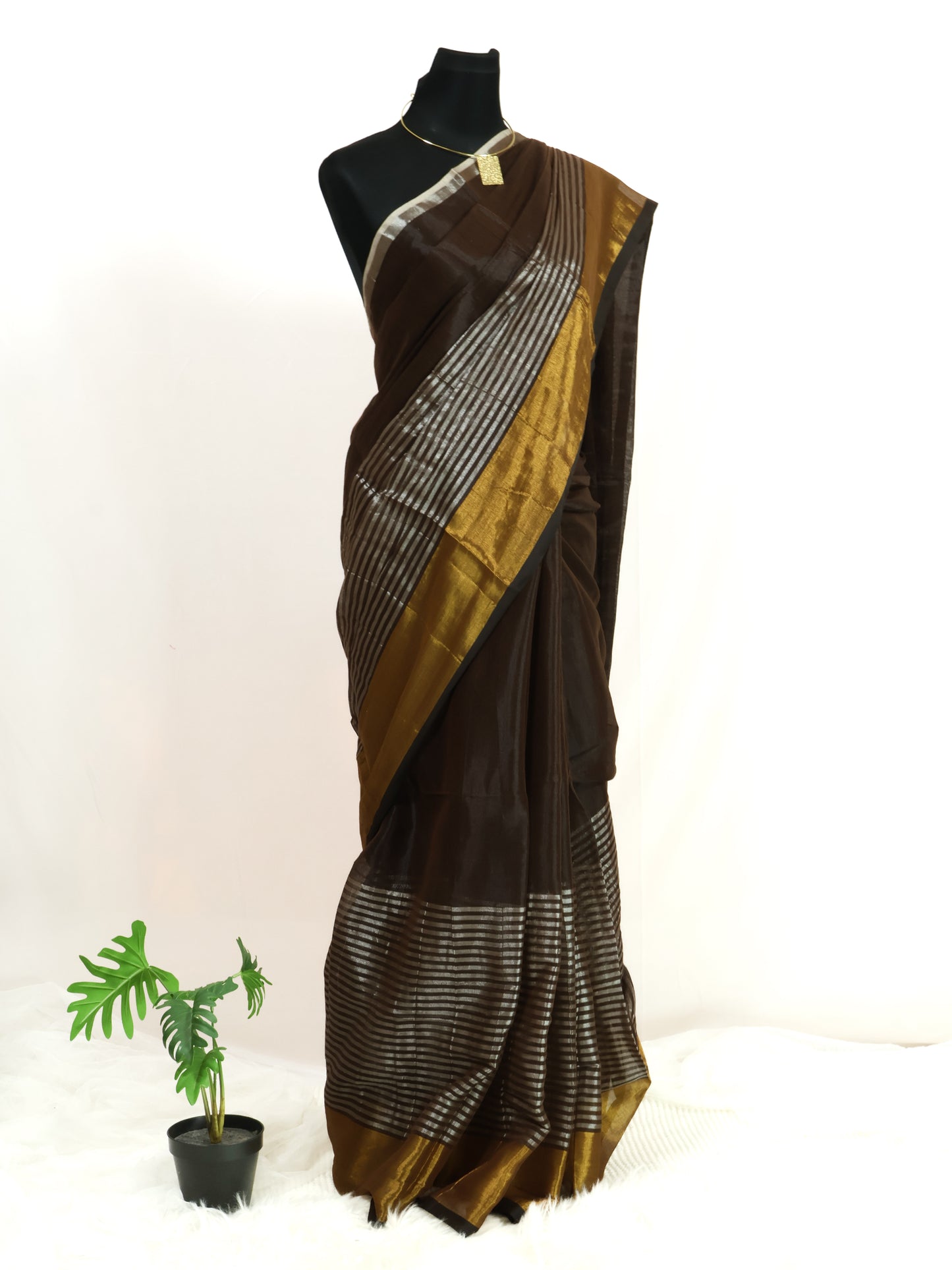 Black zari stripe tissue saree-S211