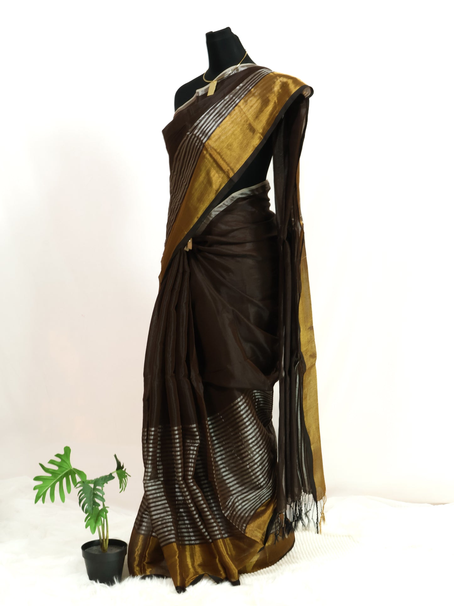 Black zari stripe tissue saree-S211