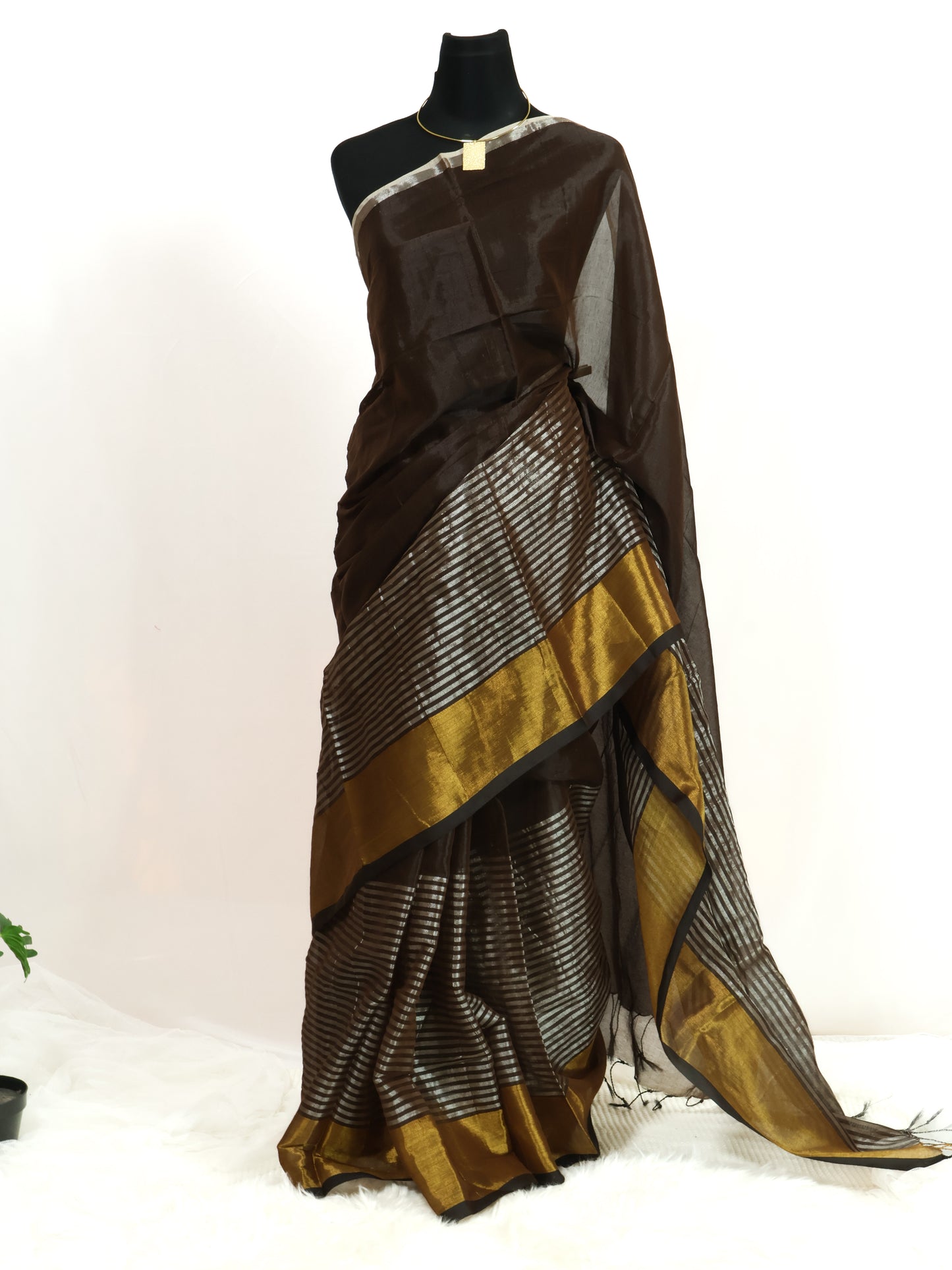 Black zari stripe tissue saree-S211