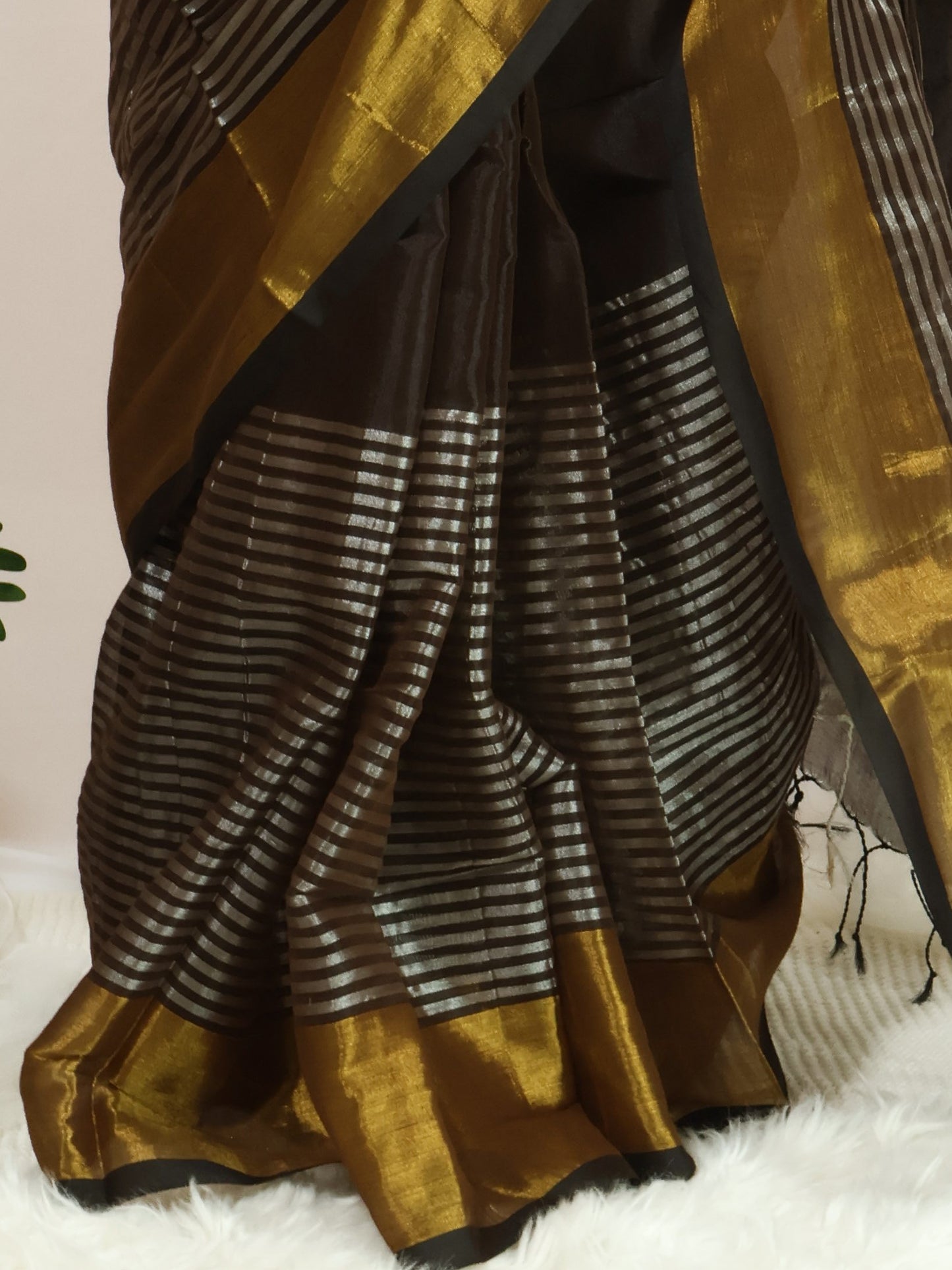 Black zari stripe tissue saree-S211